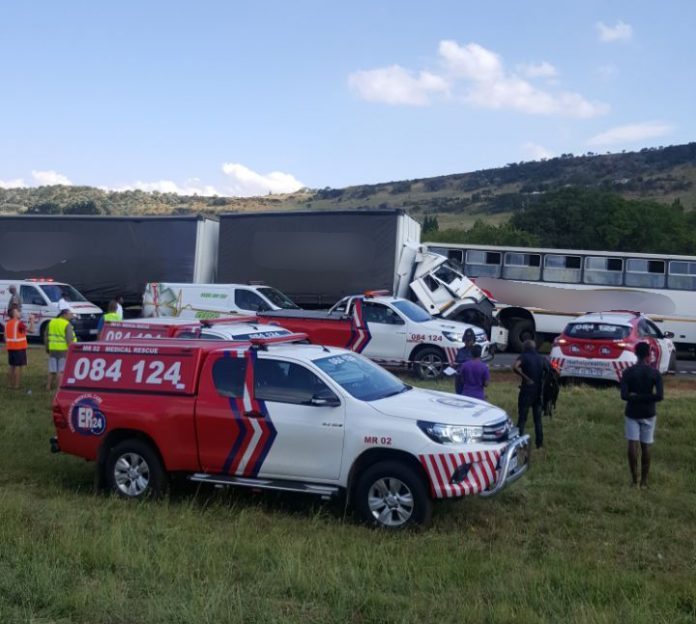 At least 100 injured after truck and school bus collide on the N12 in Westonaria