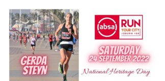 Gerda Steyn excited to take on the Absa RUN YOUR CITY JOBURG 10K on National Heritage Day Gerda Steyn excited to take on the Absa RUN YOUR CITY JOBURG 10K on National Heritage Day