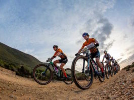 Amy Wakefield and Candice Lill during stage 3 of the 2023 Absa Cape Epic Mountain Bike stage race from Hermanus High School in Hermanus to Oak Valley Estate in Elgin, South Africa on the 22 nd March 2023.