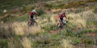 Kim Le Court and Vera Looser during stage 6 of the 2023 Absa Cape Epic Mountain Bike stage race held at Lourensford Wine Estate in Somerset West South Africa on the 25th March 2023 Photo by Dom Barnardt / Cape Epic
