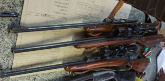 Four firearms seized by police, Pietermaritzburg. Photo: SAPS