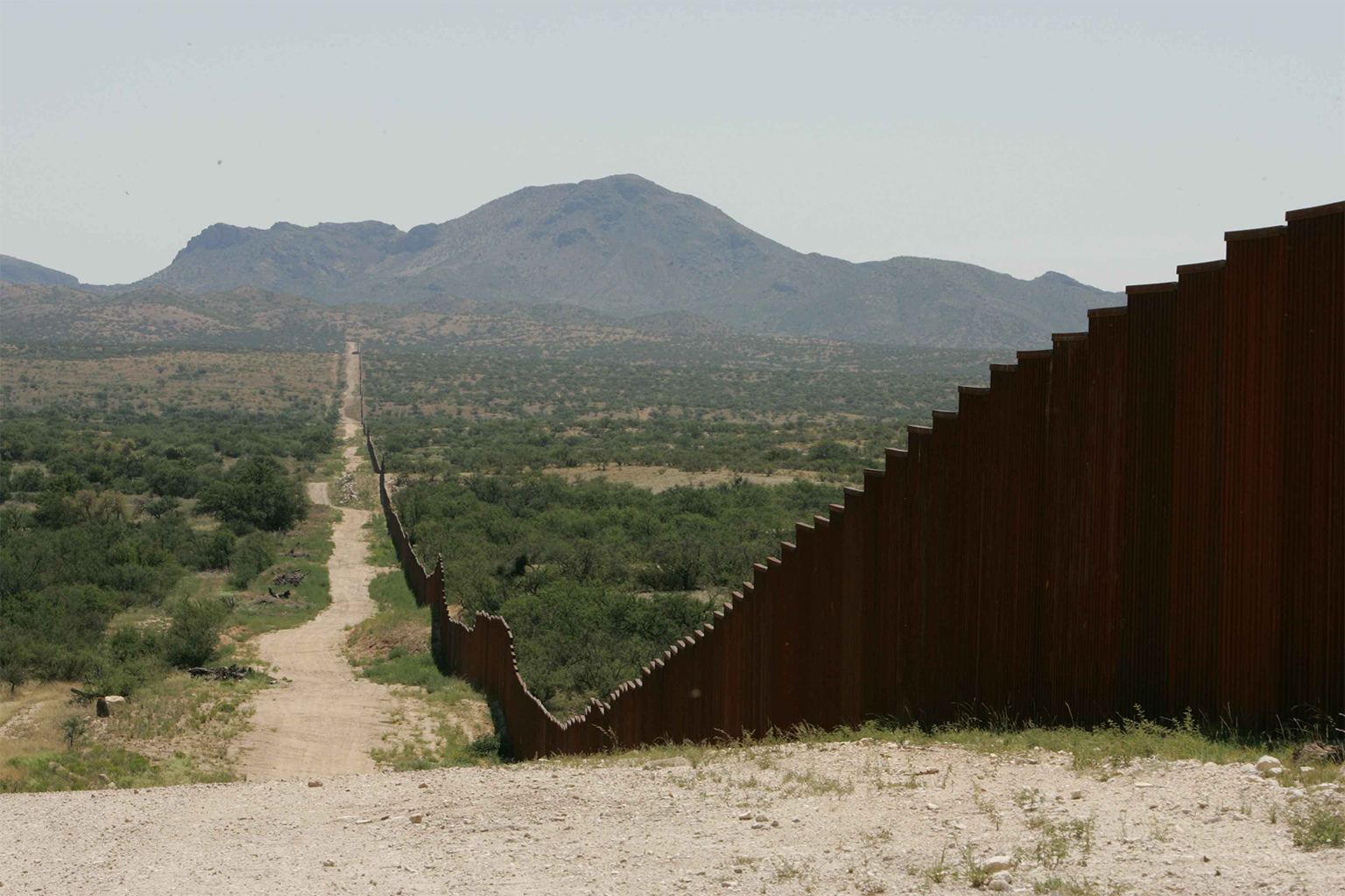 Part of the U.S border wall that bisects the Sonoran and Chihuahuan deserts along the boundary with Mexico.