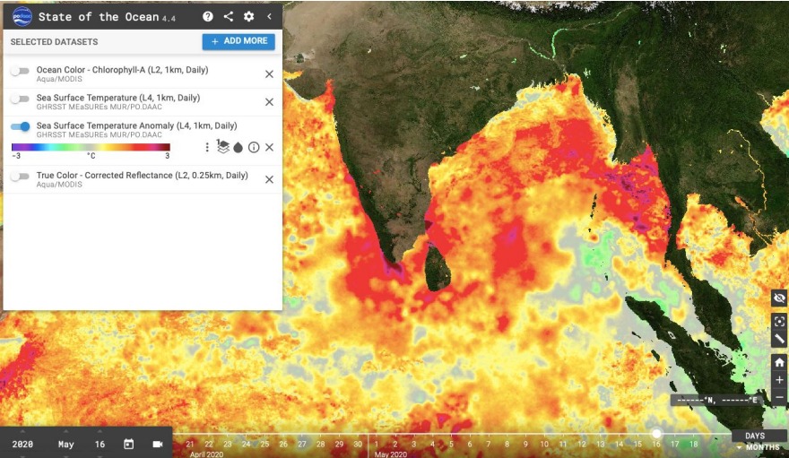 Sea surface temperatures in the Bay of Bengal.