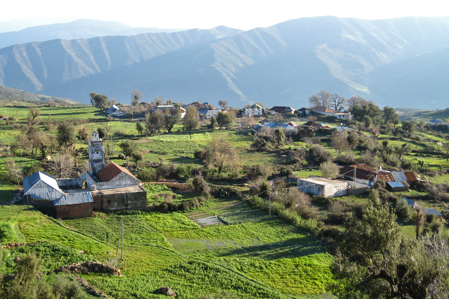 A village in Bouhachem with the Rif mountains in the background.