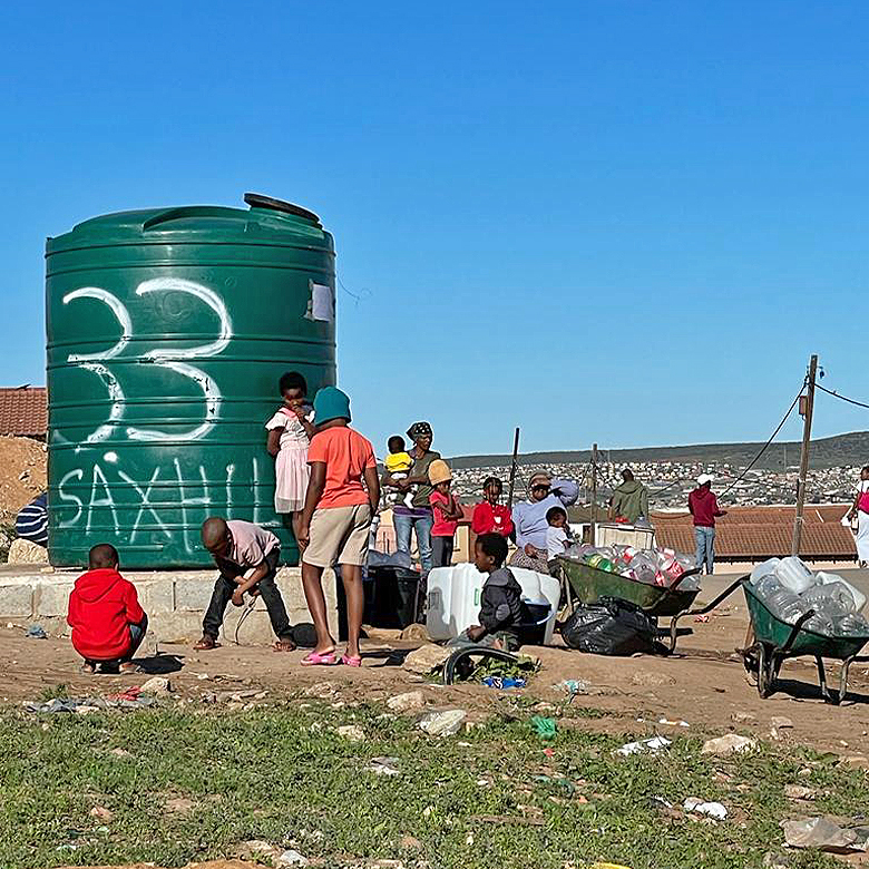 This 5,000-liter water tank in the Chris Hani township.