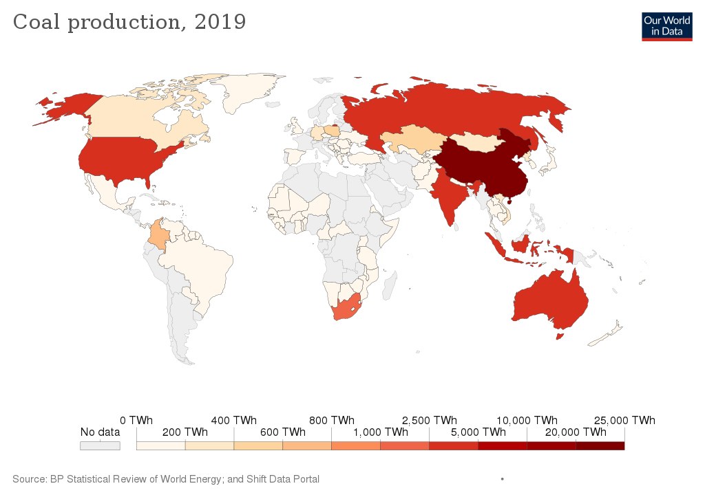 Map of global coal production.