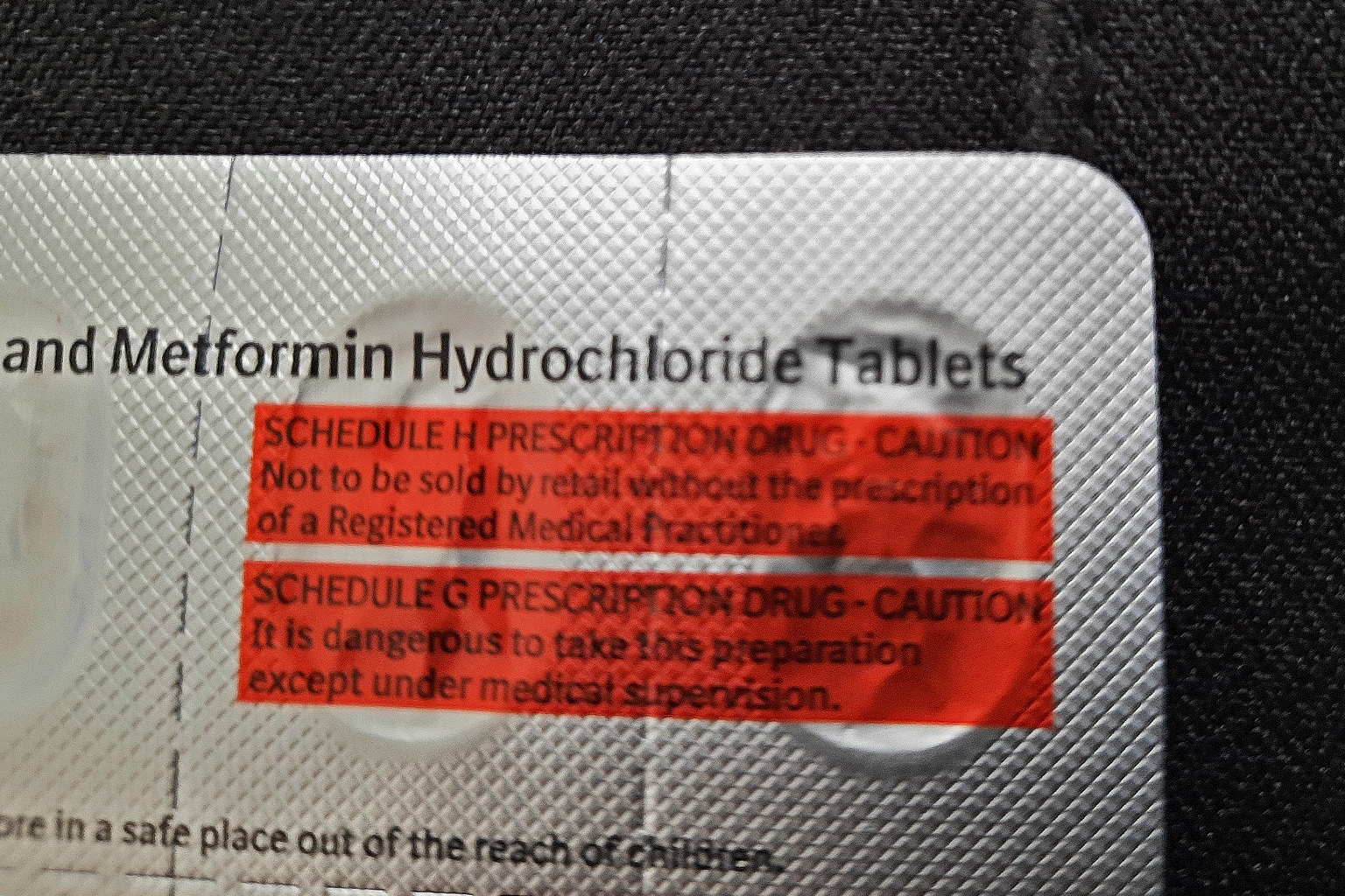 A bubble pack of metformin hydrochloride tablets.