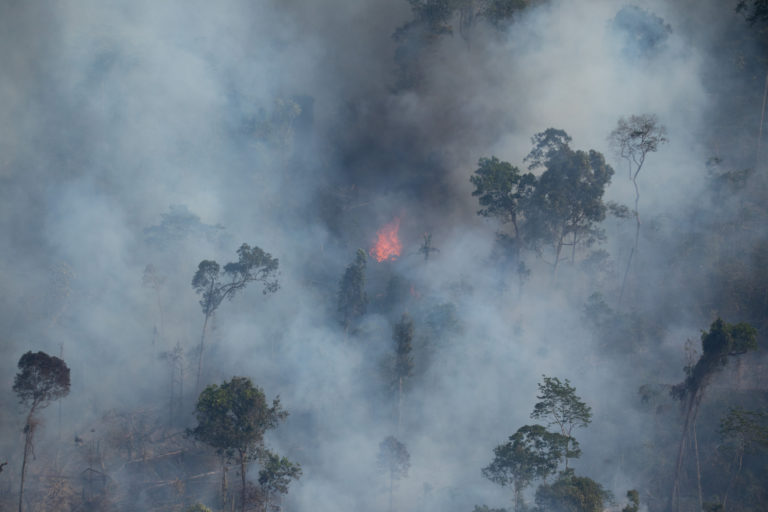 Fire and deforestation in the Amacro region (the states of Amazonas, Acre and Rondônia) in the Brazilian Amazon in late August 2022. Photo © Nilmar Lage / Greenpeace
