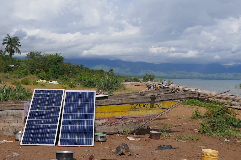 In towns like Nyanza Lac, fishers have been replacing diesel generators with solar panels to fish at night. Photo by Robert Bociaga for Mongabay.