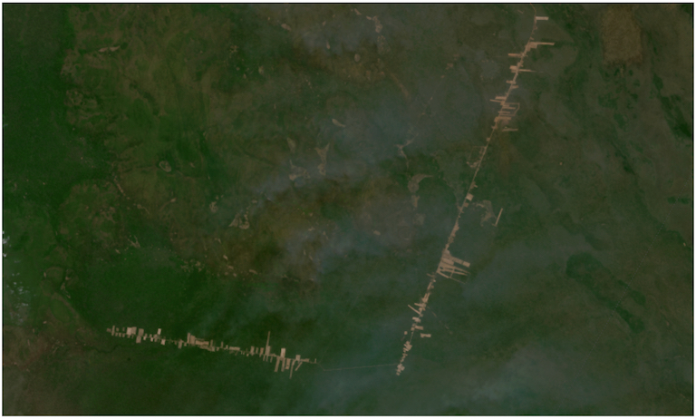 Satellite imagery captured September 2022 by Planet Labs Inc. shows the progression of a road in Ñembi Guasu.
