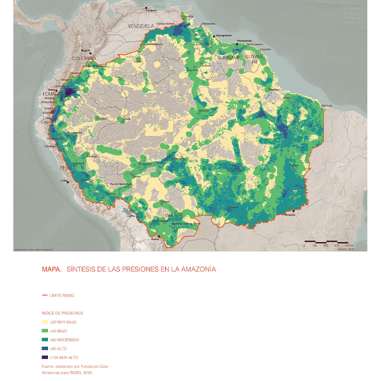 A map showing all the pressures threatening the Amazon.