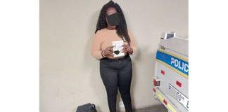 Female drug mule arrested with R1.4 million of cocaine, OR Tambo International Airport. Photo: SAPS