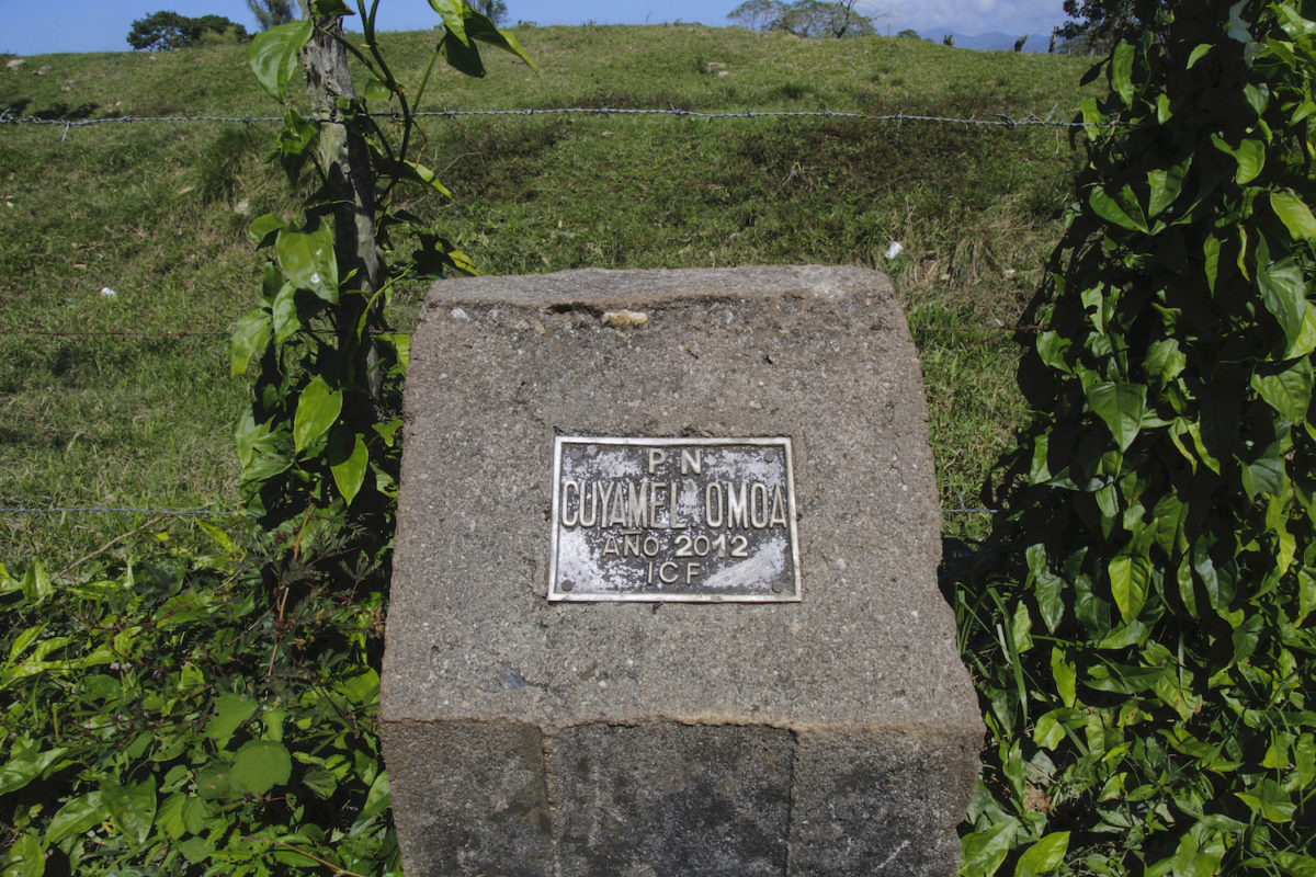 A commemorative plaque of what was going to be part of the Cuyamel-Omoa National Park.