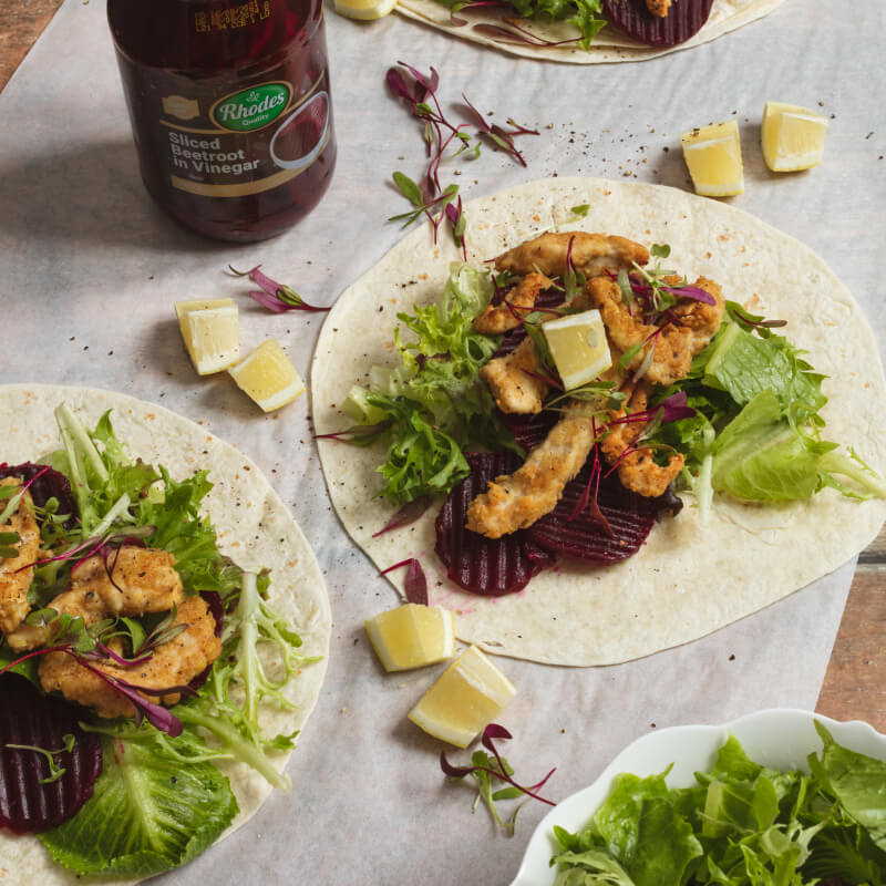 Crispy chicken and beetroot wrap