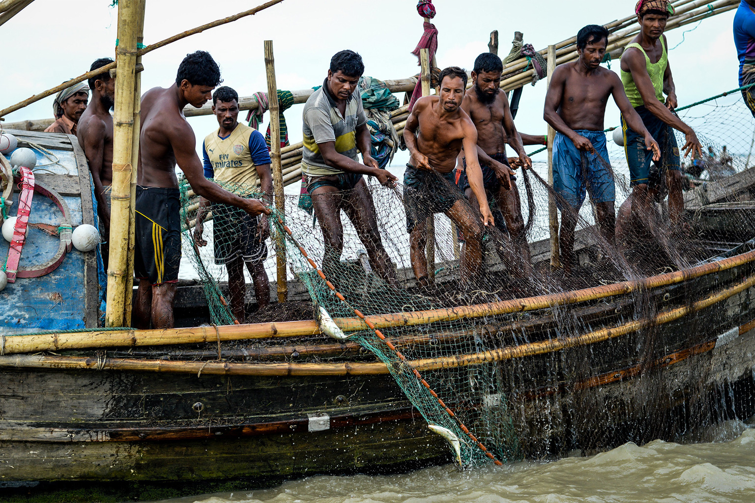 Fishermen catching hilsa.
