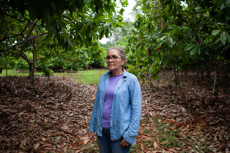 Dorcas Cruz, a cocoa farmer, was among those who bought 850-hectares of land in Paredão over two decades ago. She insists that, when her family arrived in 2000, Apyterewa had not yet been demarcated. Photo by Ana Ionova for Mongabay.