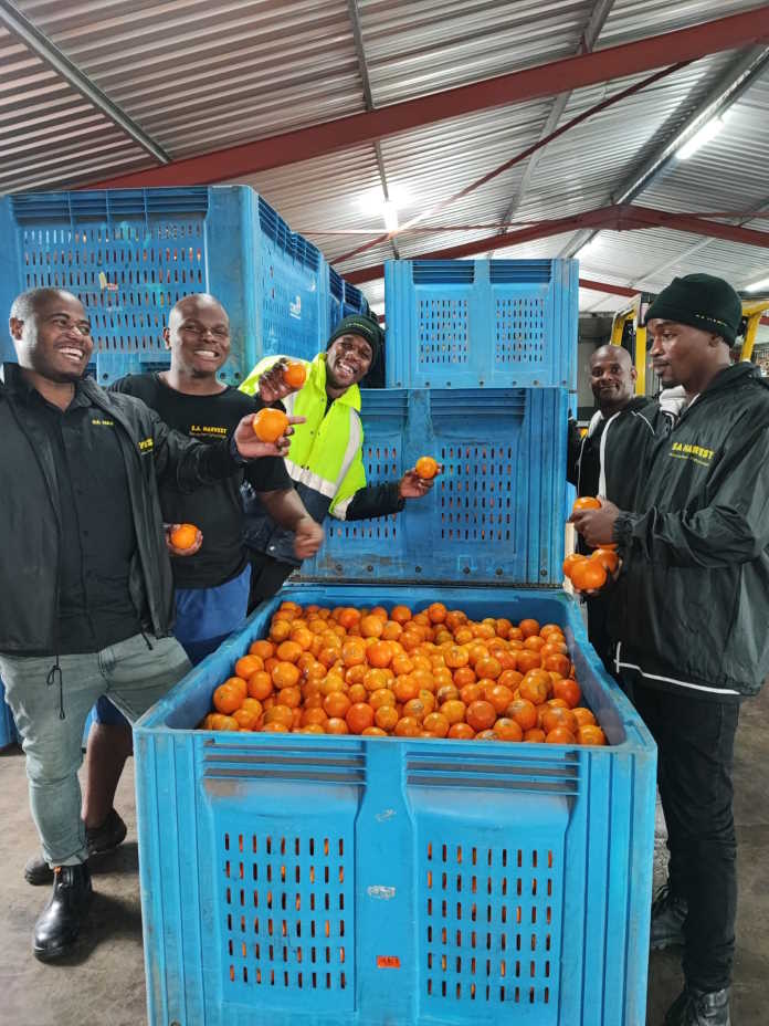 The SA Harvest Durban team receiving the bounty of fruit before distributing it to food vulnerable communities