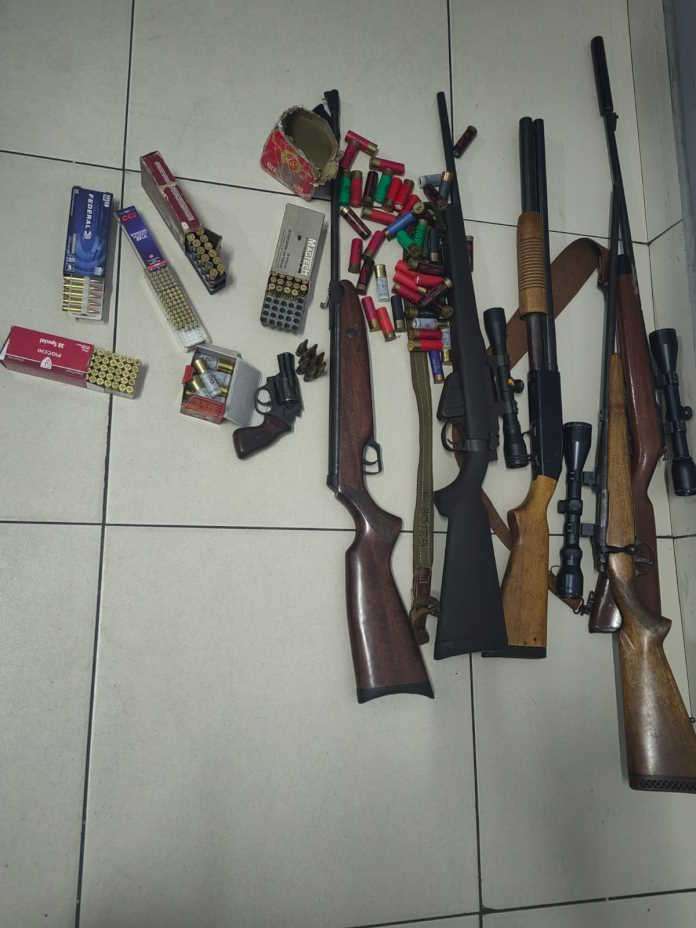 Police seize four firearms including two rifles and ammunition at a house where they attended domestic violence