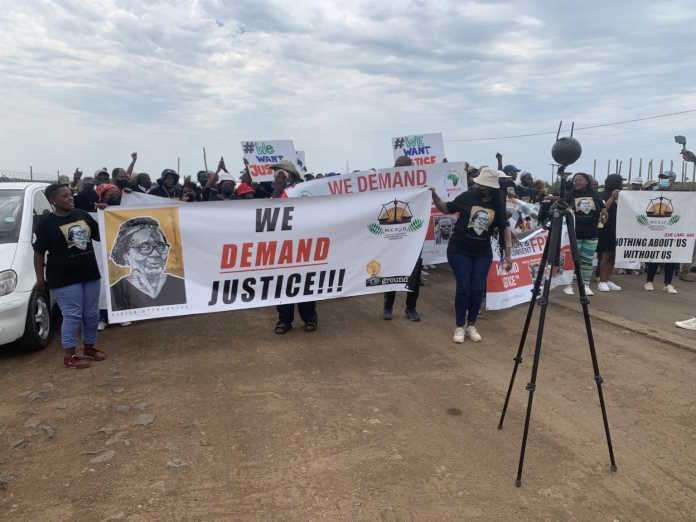 From the film: Protest march for Fikile Ntshangase the SA environmental activist who was assassinated on 22 October 2020. She was a leading member of the Mfolozi Community Environmental Justice Organisation (MCEJO). Her daughterMalungelo Xhakaza is interviewed in the film.