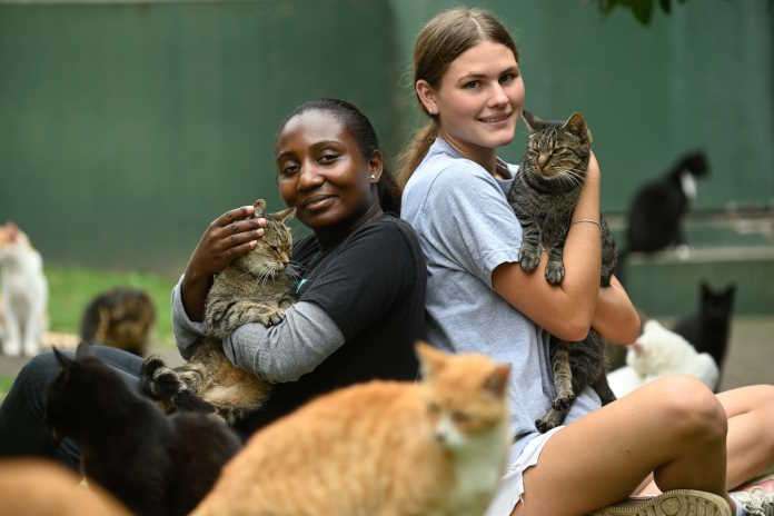 Animal handler Nomathembu Gumede and volunteer Rachel Rabie