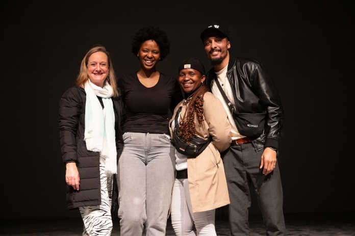 BreeH Cele (2nd from left) receiving the Pick of the Platform Award from Tammy Ballatyne (left) Jabu Siphika and Yaseen Manuel (right)