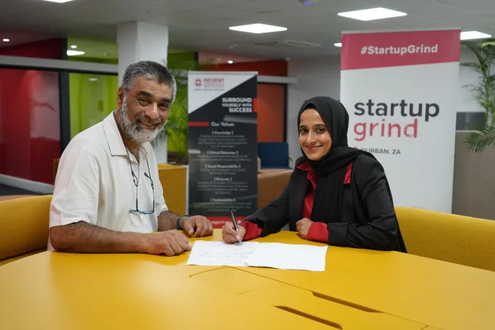 Regent Business School’s Head of Innovation and Student Experience, Hoosen Essof and Raeesa Bayat, the Director of Startup Grind Durban.