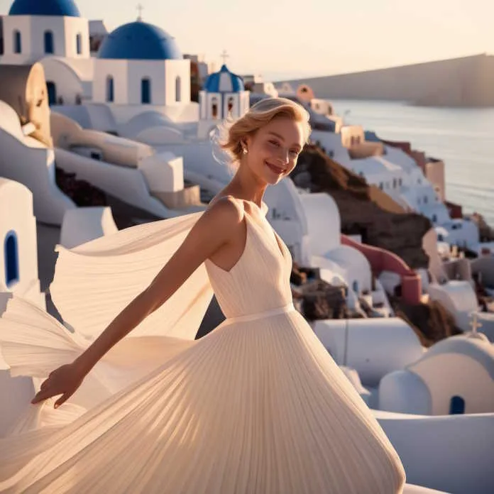 Flying Dress Photoshoot in Santorini.