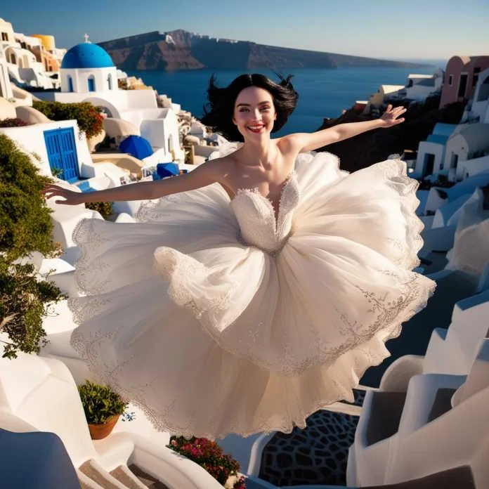 Flying Dress Photoshoot in Santorini.