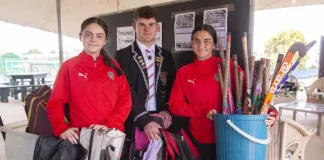 Matthew is pictured here with friends Tina Sarafidis (left) and Anna-Maria Angelopoulous (right).