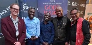 Screenings, Discussions and Q & A’s for God’s Work – Durban, Joburg and Cape Town L to R - Michael James – Director of God’s Work Lucky Dlungwane- Homeless consultant Zwelithini Ndadane – Homeless consultant Thobani Nzuza – Actor Dr Raymond Perrier – Director, Denis Hurley Centre