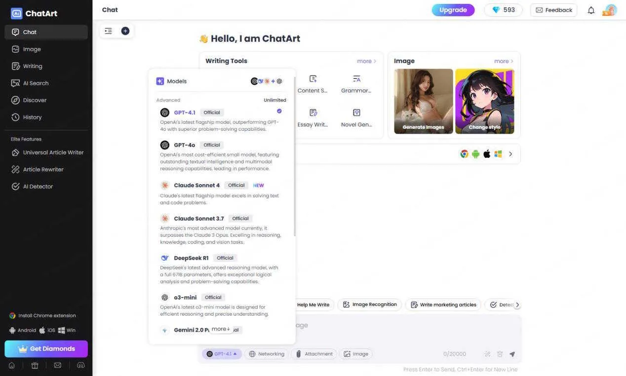 ChatArt supported AI models