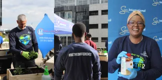 NEW SUN CEO ROLLS UP HIS SLEEVES TO HELP OTHERS #BeTheDifference, Sun International’s new CEO Ulrik Bengtsson planting a garden, while others made light work packing Jars of Hope and meals