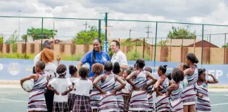 PEP hands over the newly refurbished netball court to Kanana Primary School PEP hands over the newly refurbished netball court to Kanana Primary School