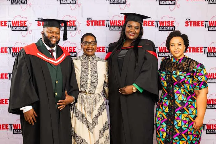 KFC SWA Graduate Thabang Plaatjies, Nolo Thobejane (KFC Africa Chief People, Culture & Purpose Officer), Graduate Hlengiwe Dlamini and Unathi Ncunyana (People & Culture Director for KFC Africa)