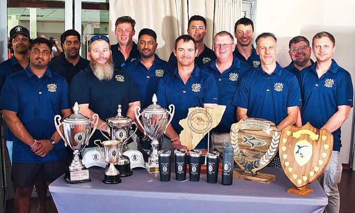 Leviathans Angling Club proudly display their full array of trophies and awards received at the 2025 KZNISAA Prizegiving.
