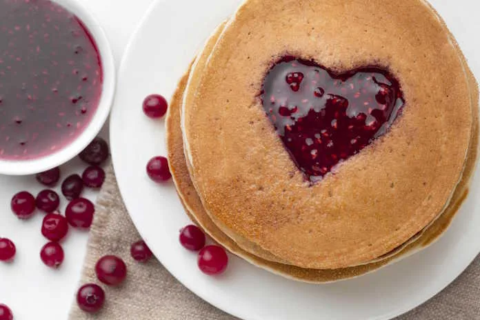 Heart Flapjacks with Berry Compote and Cream Cheese 