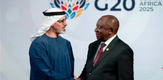 UAE strengthening relationshhip with Africa UAE Minister of State Sheikh Shakhbout bin Nahyan Al Nahyan and South African president Cyril Ramaphosa