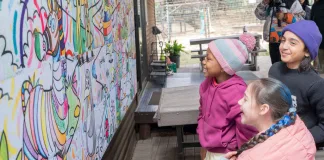 Sudents admiring their mural at Living Montessori. Image supplied by Thato Moloi