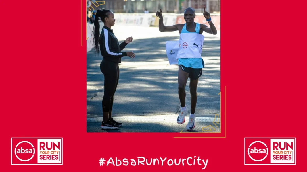 Masai and Xaba make history with victories at inaugural Absa RUN YOUR CITY MANGAUNG 10K. Image supplied by PR company.