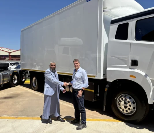 Bakers SA Limited Invests in Next-Generation Electric Fleet with 67 New Serco Bodies Abdool Tayob CEO of Bakers SA and Clinton Holcroft CEO of Serco handing over the first EV truck and body. Image supplied by PR company.